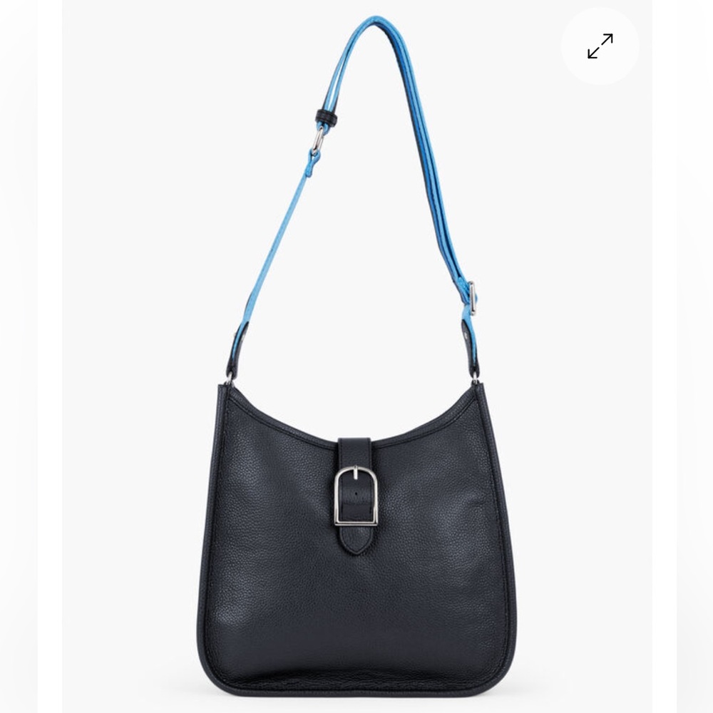 Talbots Blue Pebbled Leather Crossbody Bag with Blue Stripe Strap